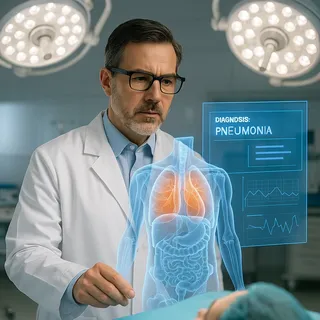 Doctor using AR glasses in a clinical setting
